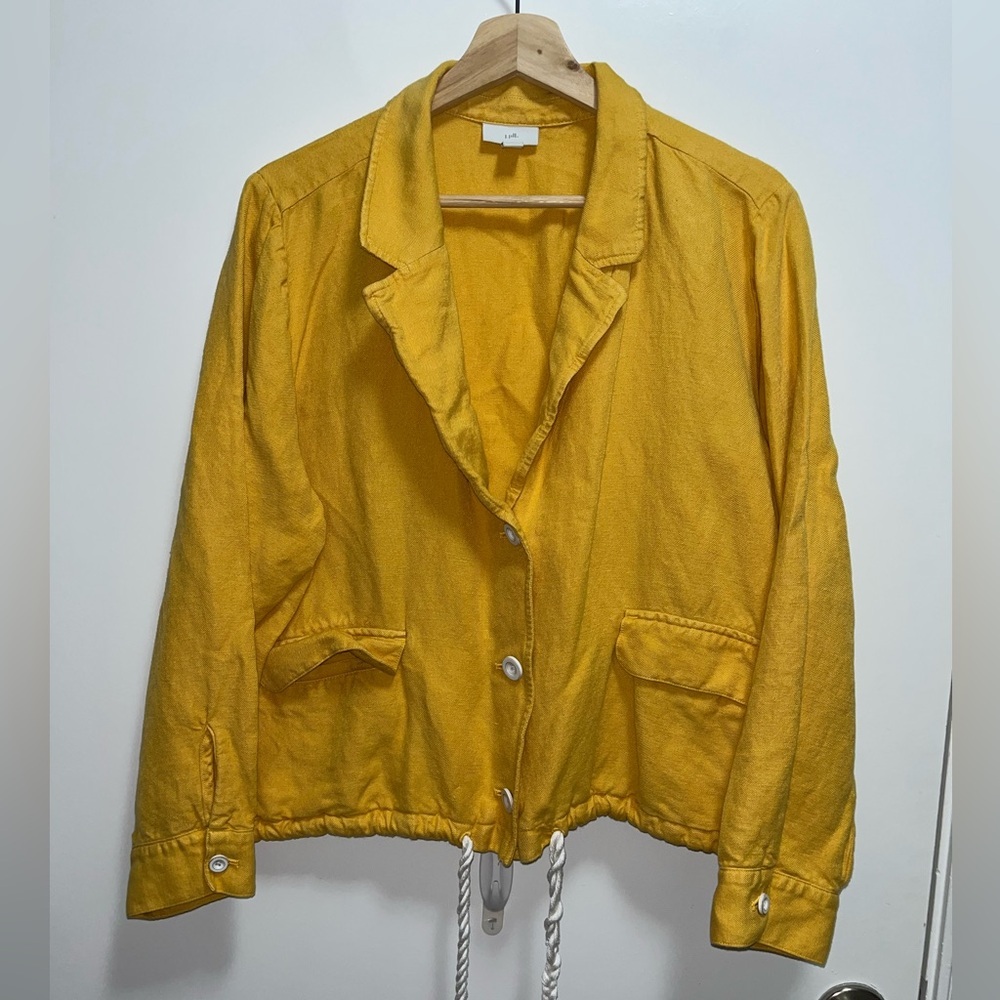 J. Jill Linen Rayon Drawstring Jacket Yellow Button Front Lagenlook Size Large - Picture 2 of 8